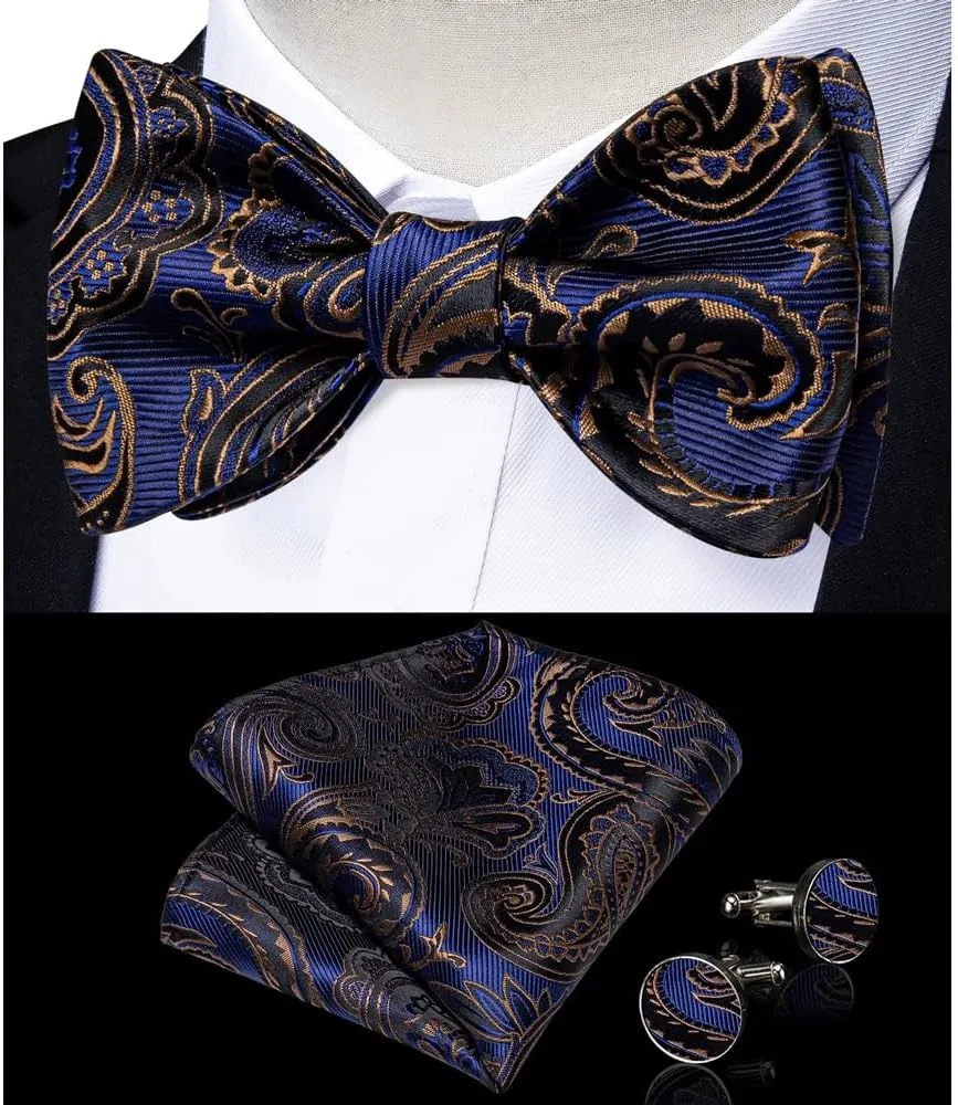 Retro Self-Tie Bowties for Man Accessories Pocket Square Cufflinks Sets Silk Wedding Bow Ties Gift