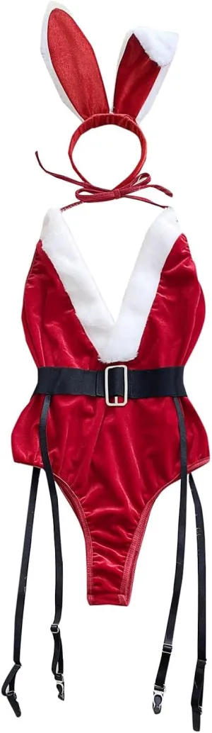 Sexy Christmas Lingerie for Women Sexy Lace Velvet Teddy Bodysuits One Piece V Neck Mini Babydoll Naughty Nightgowns