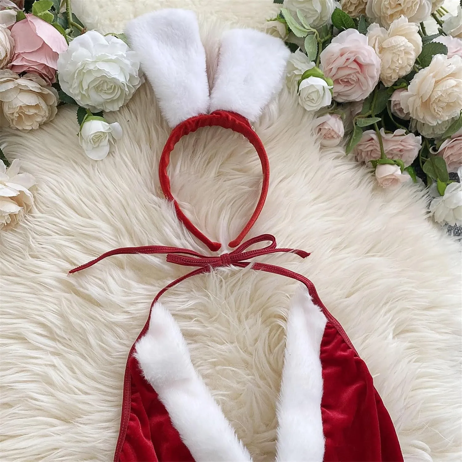 Sexy Christmas Lingerie for Women Sexy Lace Velvet Teddy Bodysuits One Piece V Neck Mini Babydoll Naughty Nightgowns