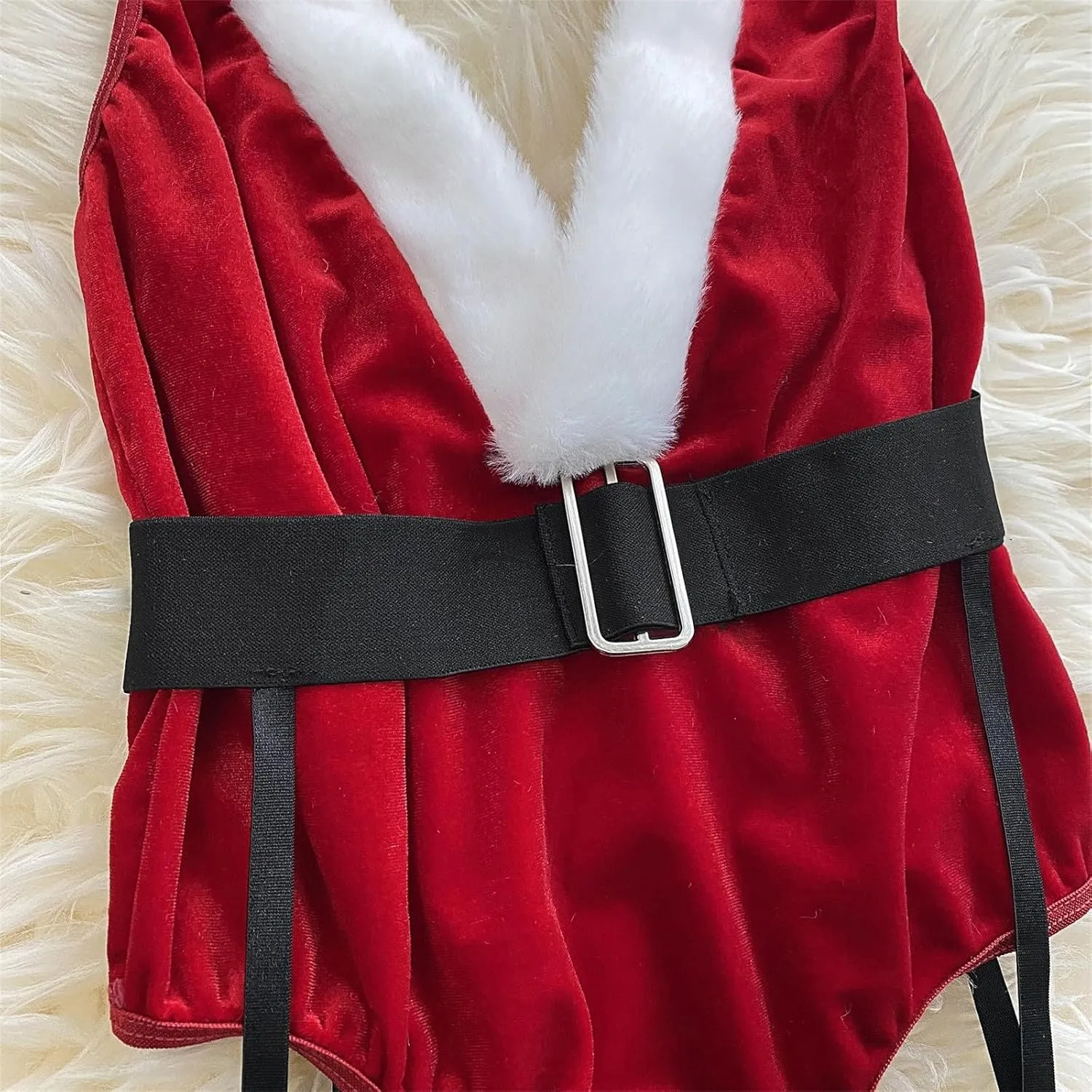 Sexy Christmas Lingerie for Women Sexy Lace Velvet Teddy Bodysuits One Piece V Neck Mini Babydoll Naughty Nightgowns