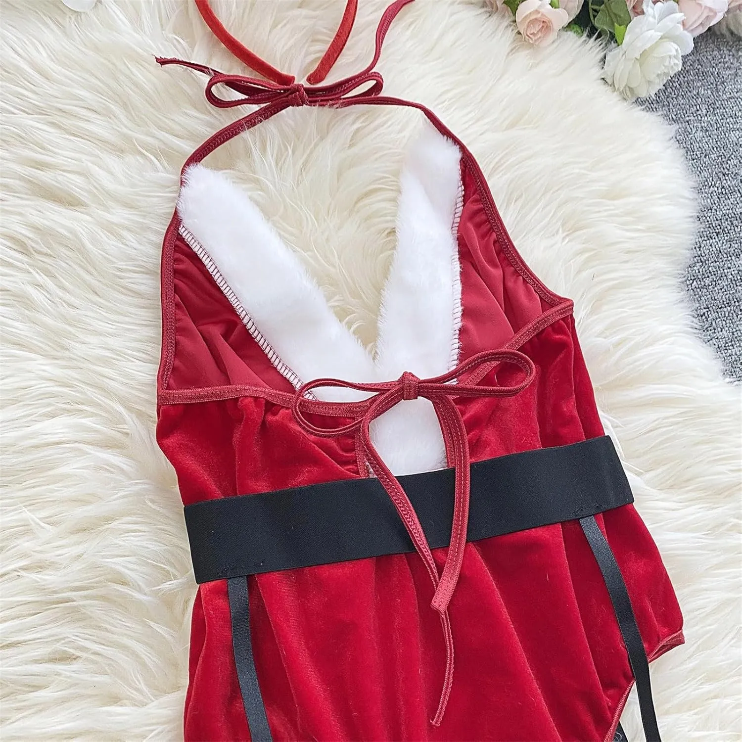 Sexy Christmas Lingerie for Women Sexy Lace Velvet Teddy Bodysuits One Piece V Neck Mini Babydoll Naughty Nightgowns