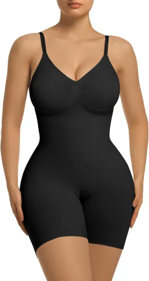 SHAPERX Women's Bra Free Bodysuits Tummy Control Shapewear Mid Thigh Body Shaper with Removable Pads