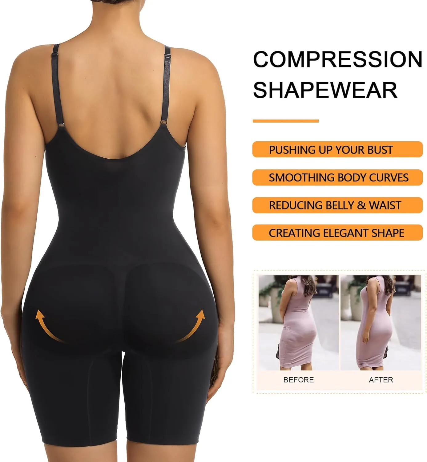 SHAPERX Women's Bra Free Bodysuits Tummy Control Shapewear Mid Thigh Body Shaper with Removable Pads