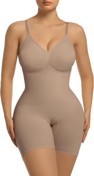 SHAPERX Women's Bra Free Bodysuits Tummy Control Shapewear Mid Thigh Body Shaper with Removable Pads