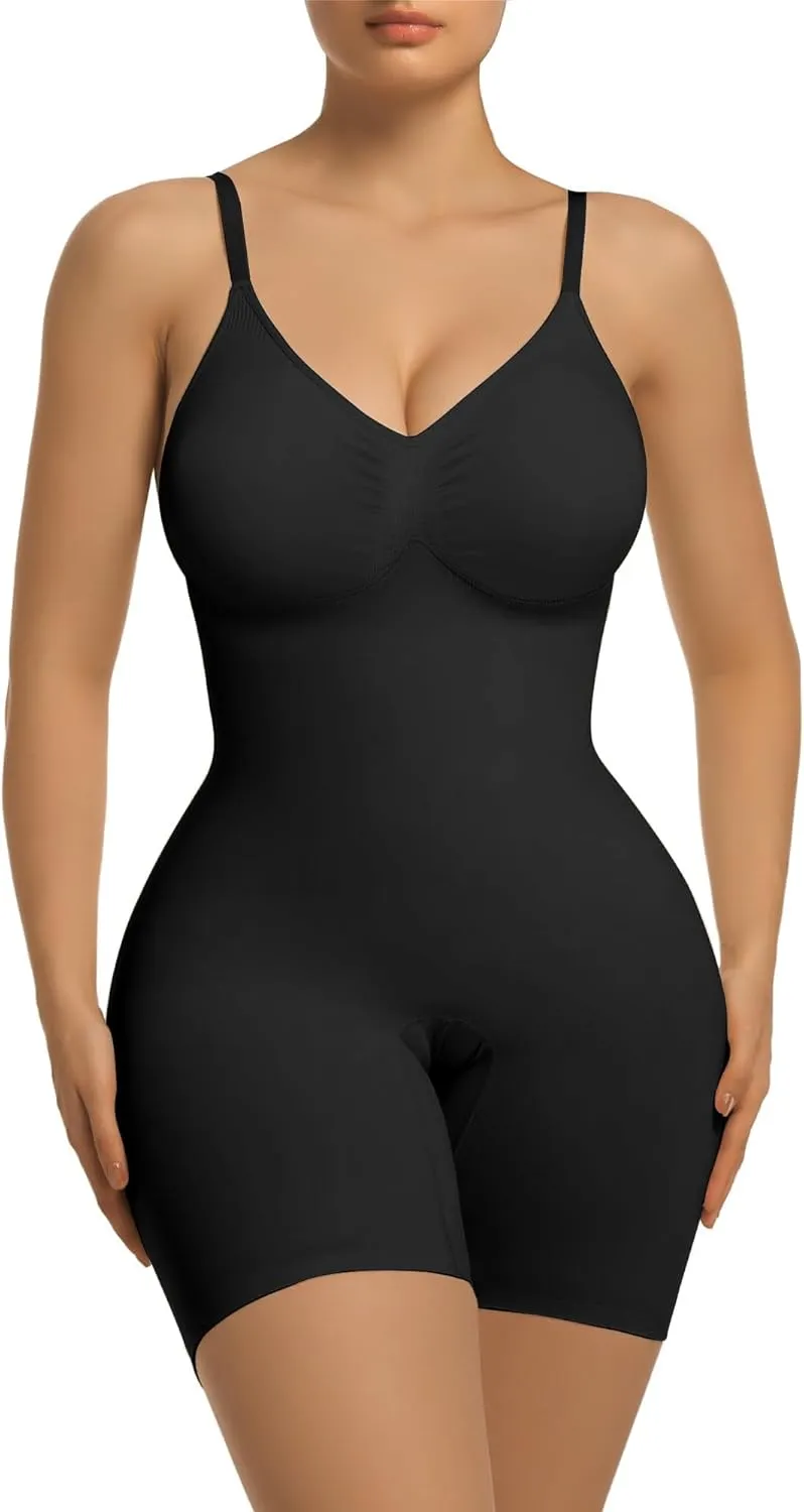 SHAPERX Women's Bra Free Bodysuits Tummy Control Shapewear Mid Thigh Body Shaper with Removable Pads