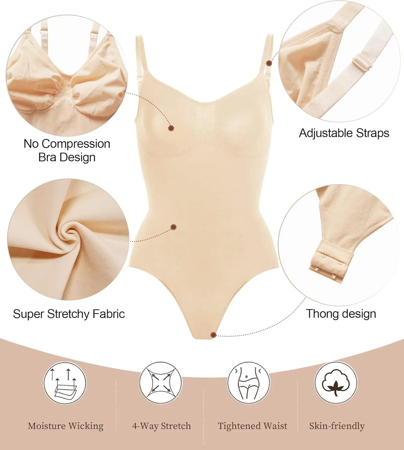 SHAPERX Women's Shapewear Bodysuit Tummy Control Body Shaper Seamless Sculpting Snatched Waist Body Suit