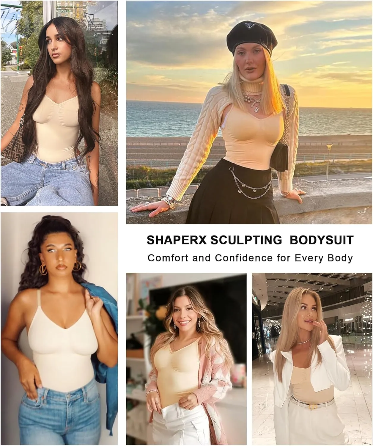 SHAPERX Women's Shapewear Bodysuit Tummy Control Body Shaper Seamless Sculpting Snatched Waist Body Suit