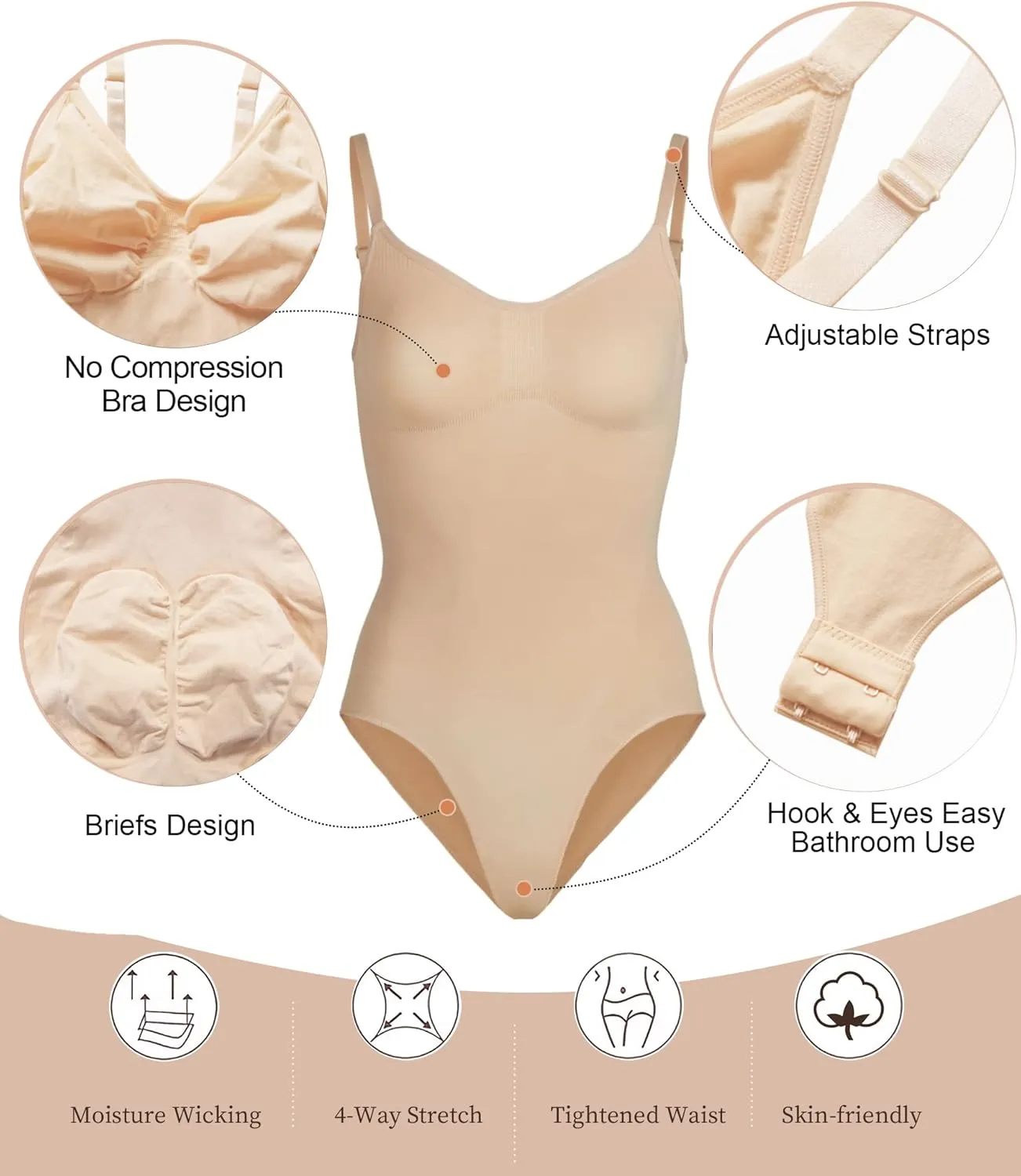 SHAPERX Women's Shapewear Bodysuit Tummy Control Body Shaper Seamless Sculpting Snatched Waist Body Suit