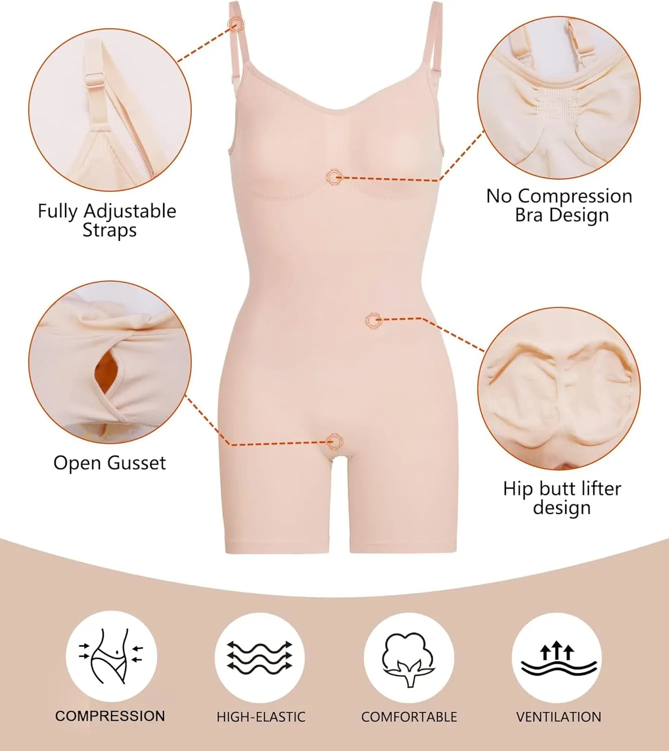 SHAPERX Women's Shapewear Bodysuit Tummy Control Body Shaper Seamless Sculpting Snatched Waist Body Suit