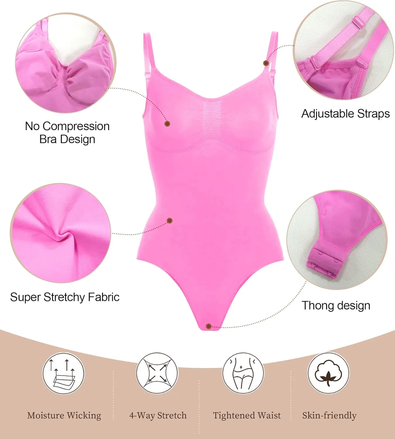 SHAPERX Women's Shapewear Bodysuit Tummy Control Body Shaper Seamless Sculpting Snatched Waist Body Suit