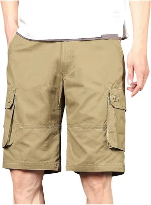 Sinzelimin Men's Cargo Shorts Fashion Solid Color Multiple Pockets Loose Comfy Knee Length Work Short Pants 5'' Sweatpant