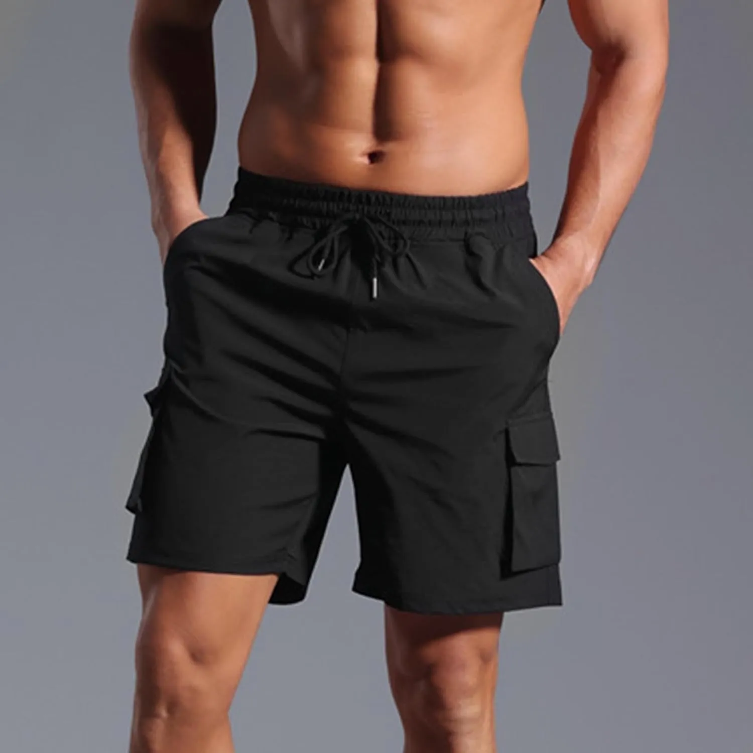 Sinzelimin Men's Cargo Shorts Summer Fashion Solid Color Multiple Pockets Loose Casual Comfy Cargo Short Pants