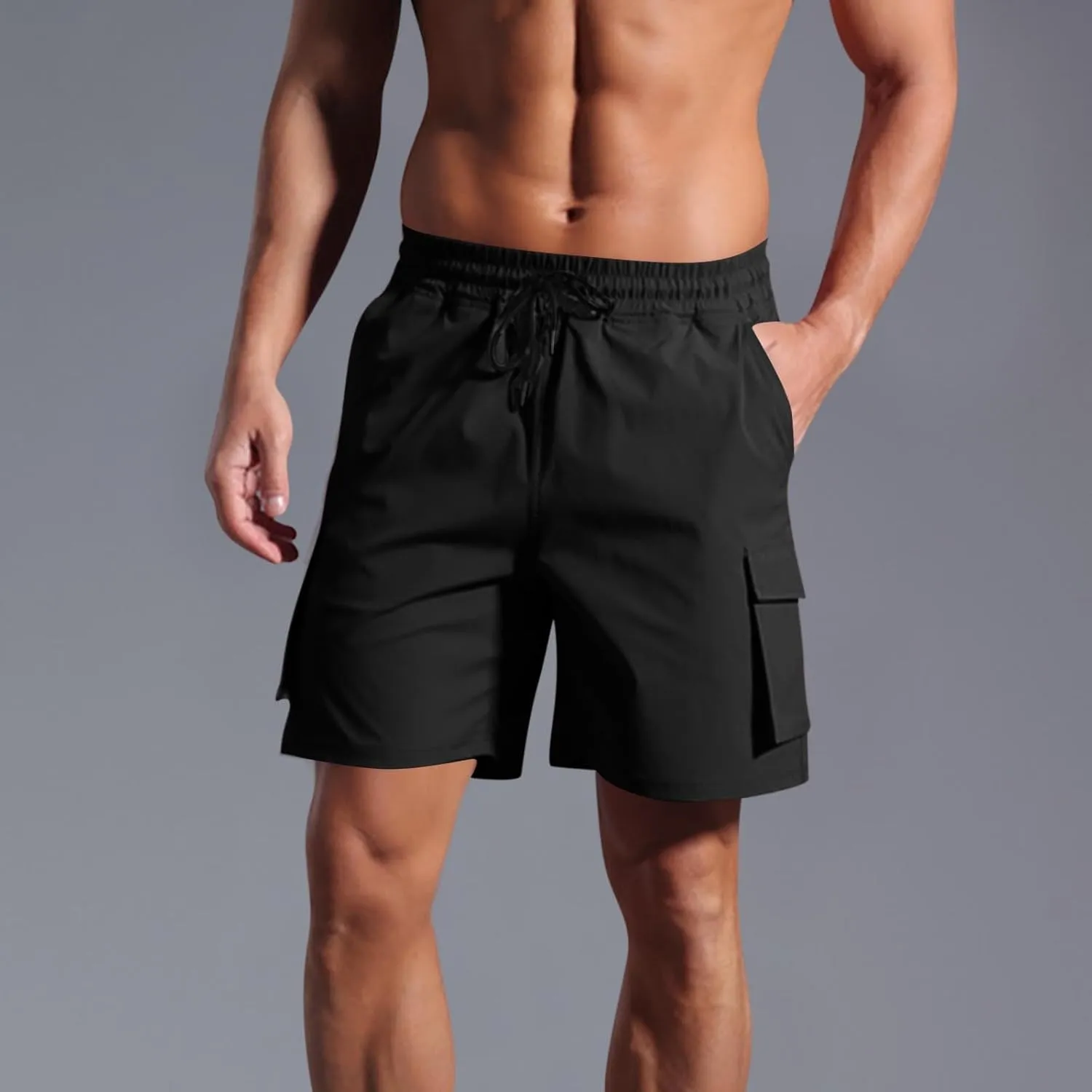 Sinzelimin Men's Cargo Shorts Summer Fashion Solid Color Multiple Pockets Loose Casual Comfy Cargo Short Pants