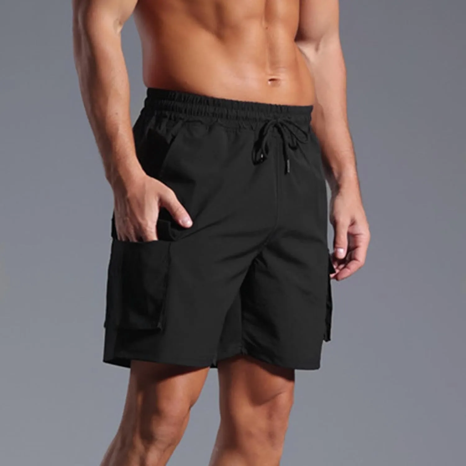 Sinzelimin Men's Cargo Shorts Summer Fashion Solid Color Multiple Pockets Loose Casual Comfy Cargo Short Pants