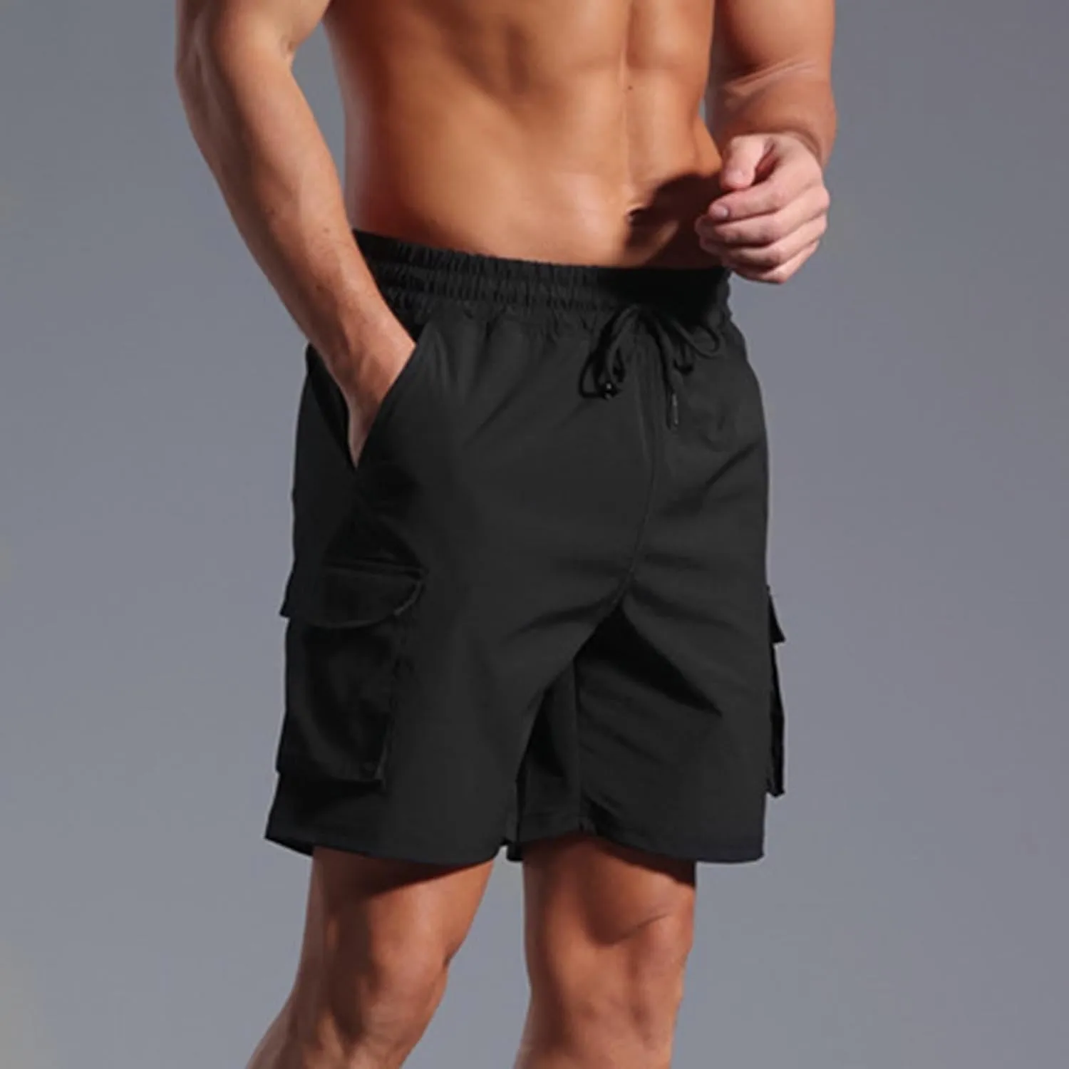 Sinzelimin Men's Cargo Shorts Summer Fashion Solid Color Multiple Pockets Loose Casual Comfy Cargo Short Pants