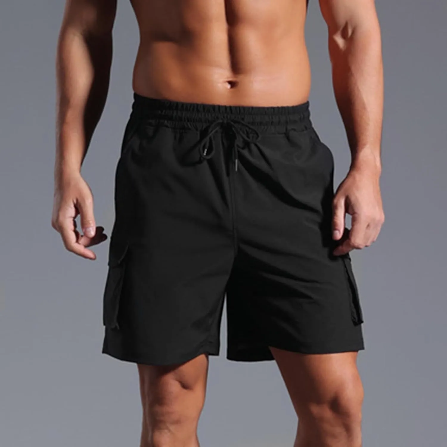 Sinzelimin Men's Cargo Shorts Summer Fashion Solid Color Multiple Pockets Loose Casual Comfy Cargo Short Pants