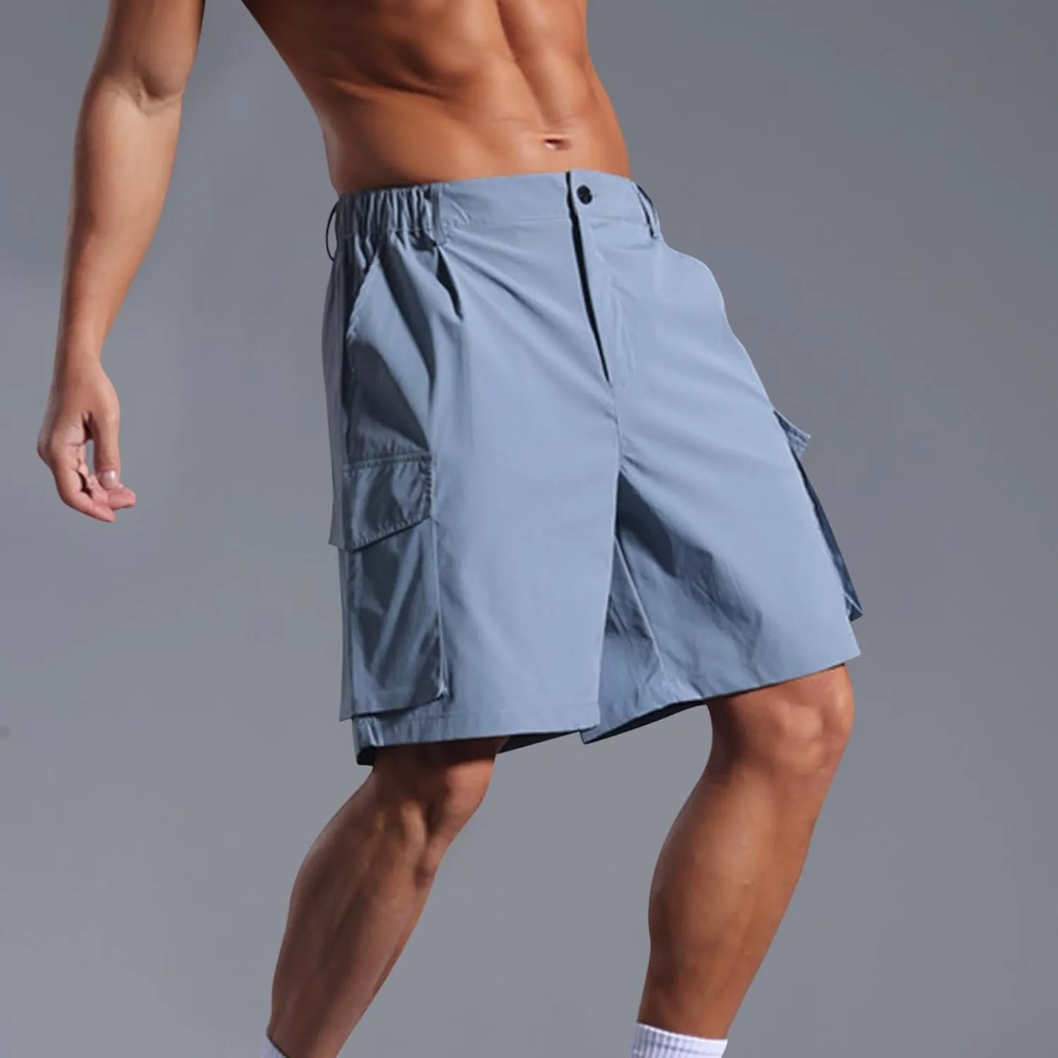 Sinzelimin Men's Casual Shorts Summer Fashion Dressy Casual Short Cargo Pants Multiple Pockets Loose Comfy Sport Crop Pants