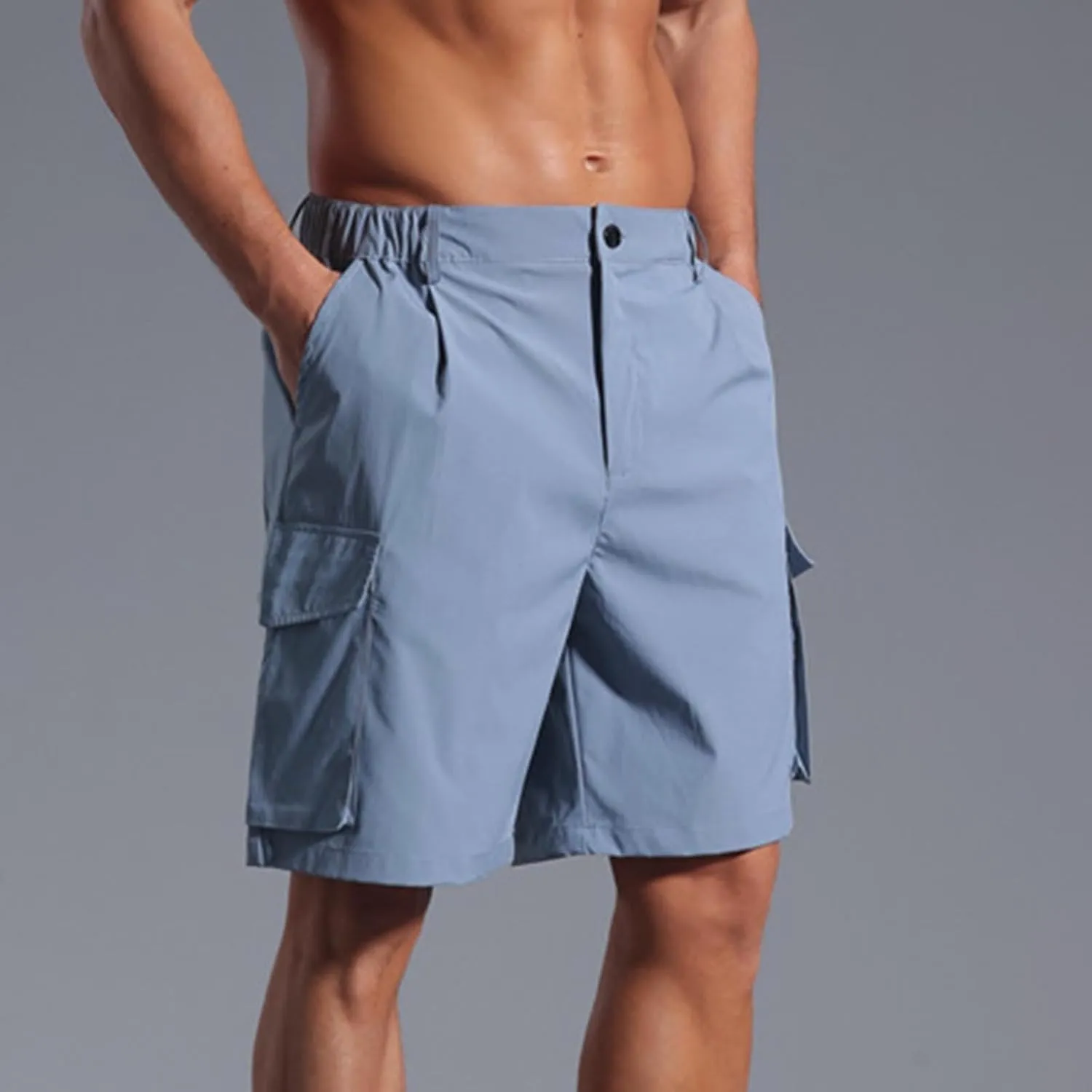 Sinzelimin Men's Casual Shorts Summer Fashion Dressy Casual Short Cargo Pants Multiple Pockets Loose Comfy Sport Crop Pants