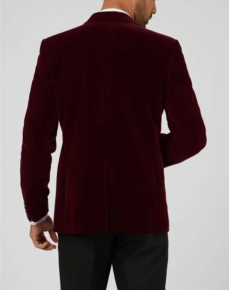 Slim Fit Velvet Suits for Men 2 Piece Dinner Prom Wedding Party Tuxedo Velvet Blazer Men Polyester Pants with Tie