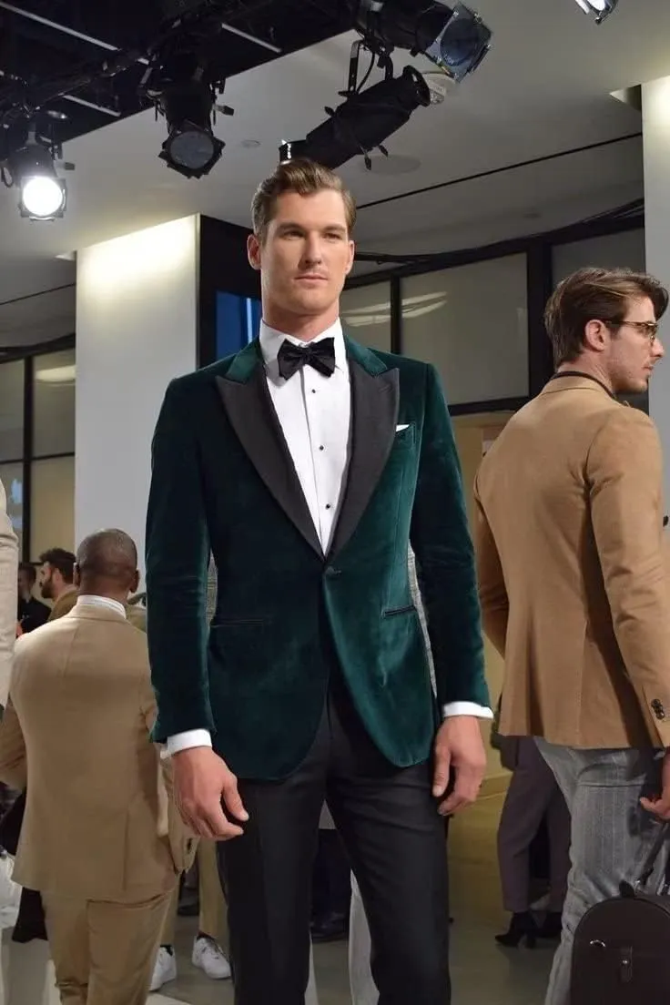 Slim Fit Velvet Suits for Men 2 Piece Dinner Prom Wedding Party Tuxedo Velvet Blazer Men Polyester Pants with Tie