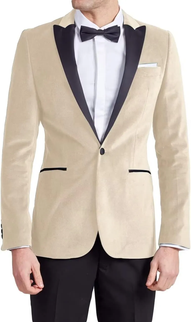 Slim Fit Velvet Suits for Men 2 Piece Dinner Prom Wedding Party Tuxedo Velvet Blazer Men Polyester Pants with Tie