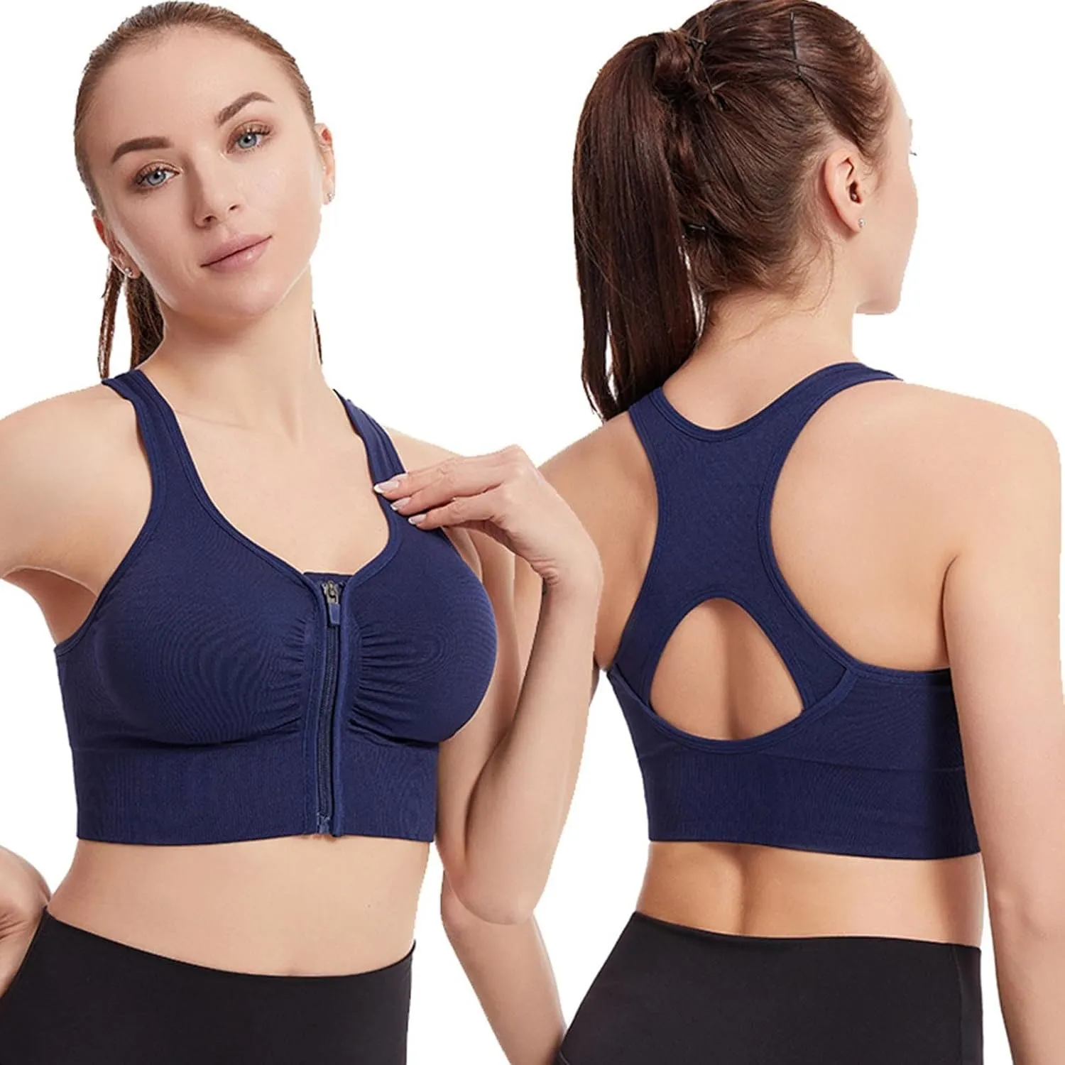 Sports Bras for Women Zip Front Quick Dry Comfy Workout Yoga Bras Push Up Supportive Racerback Gym Running Bras