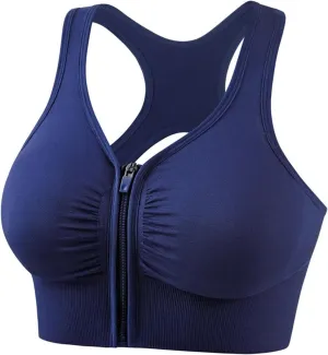 Sports Bras for Women Zip Front Quick Dry Comfy Workout Yoga Bras Push Up Supportive Racerback Gym Running Bras