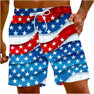 Swim Trunks Mens Quick Dry Board Shorts with Mesh Lining Pockets Breathable Surf Beach Swimwear 4th of July Patriotic