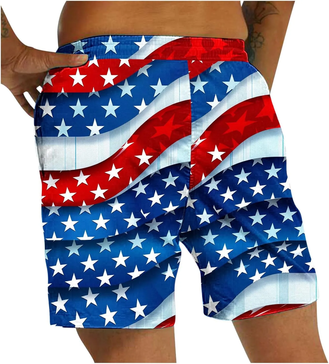 Swim Trunks Mens Quick Dry Board Shorts with Mesh Lining Pockets Breathable Surf Beach Swimwear 4th of July Patriotic