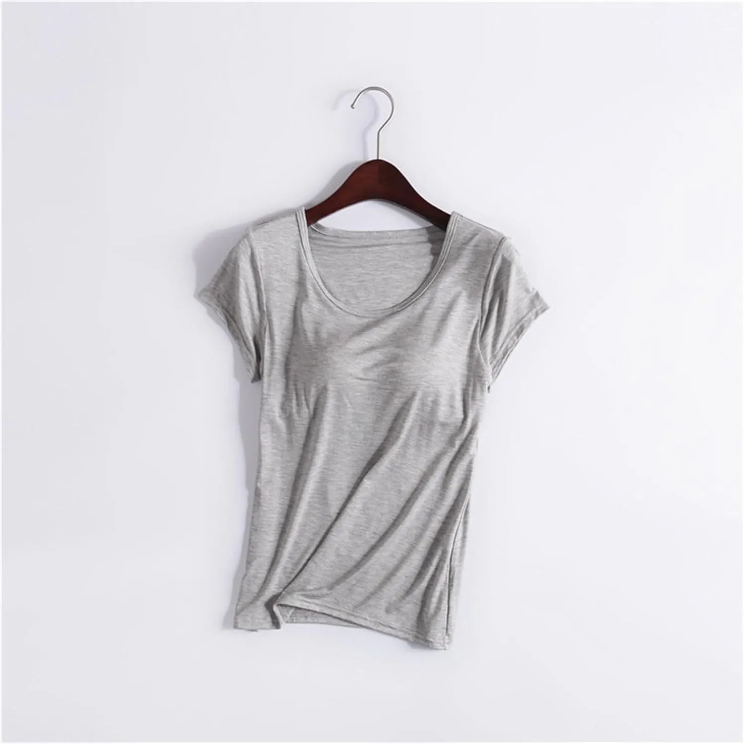T-Shirt with Built-in Bra Women Workout Yoga Tops Short Sleeve Padded Bras Soft Pajama Plus Size Athletic Shirts