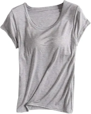 T-Shirt with Built-in Bra Women Workout Yoga Tops Short Sleeve Padded Bras Soft Pajama Plus Size Athletic Shirts