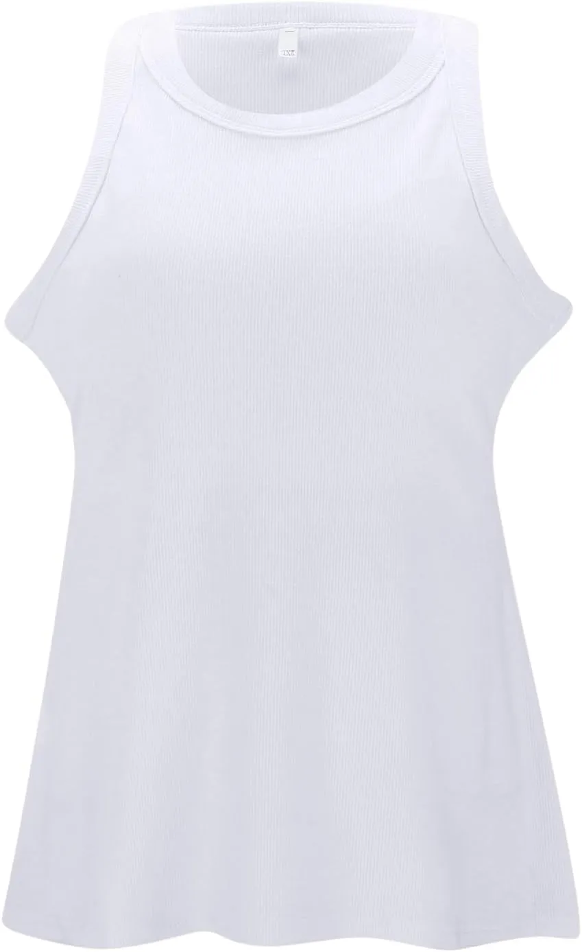 Tank Tops with Built in Bras Round Neck Ribbed Tank Top with Bra Pads Loose Casual Workout Tank Tops for Women