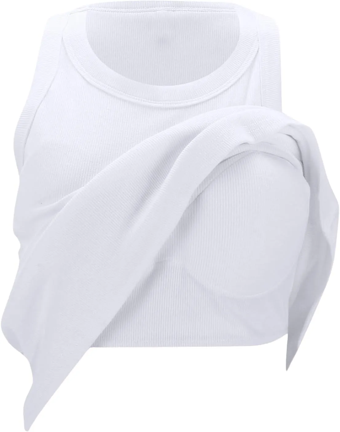 Tank Tops with Built in Bras Round Neck Ribbed Tank Top with Bra Pads Loose Casual Workout Tank Tops for Women