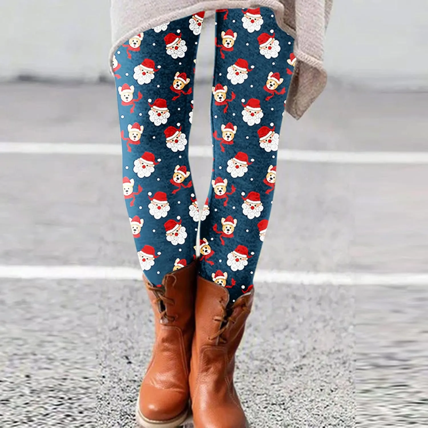 Thick Winter Warm Thermal High Waisted Women Long Printed Christmas Pants Cold Weather with Pockets Womens Leggings