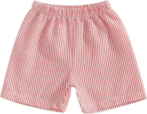 Toddler Baby Boy Girl Striped Boxer Shorts Elastic Waist Wide Leg Linen Seersucker Shorts Infant Summer Beach Bottom