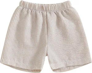 Toddler Baby Boy Girl Striped Boxer Shorts Elastic Waist Wide Leg Linen Seersucker Shorts Infant Summer Beach Bottom