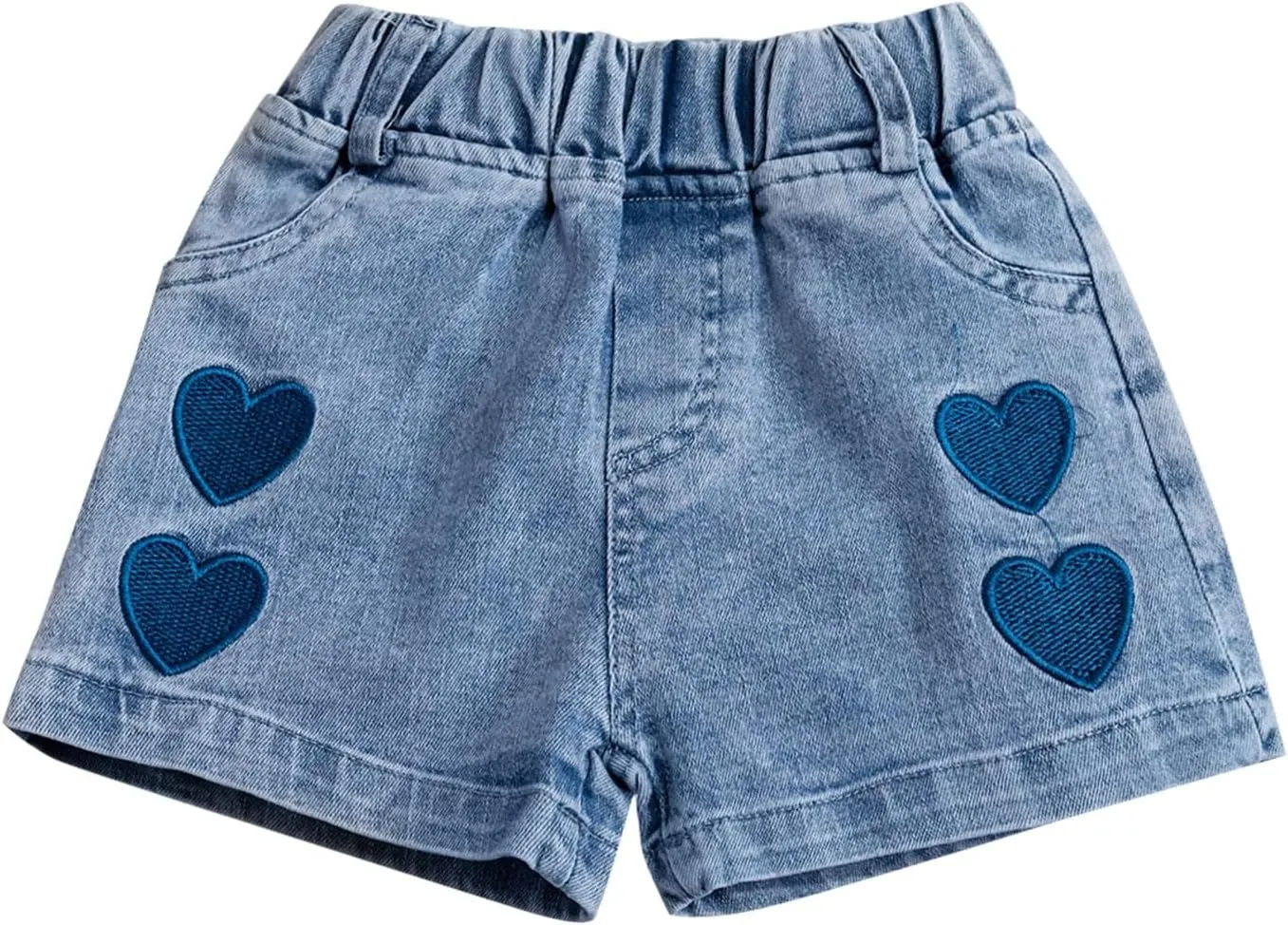 Toddler Girls Pull on Denim Shorts Elastic Waist Embroidered Love Print High Waisted Jeans Short Baby Summer Beach Wear