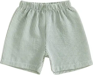 Toddler Kids Baby Boy Girl Gingham Seersucker Shorts Elastic Waist Striped Shorts Summer Casual Short Pants Bottoms
