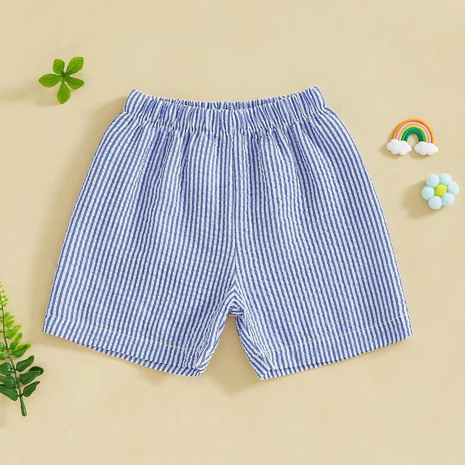 Toddler Kids Baby Boy Girl Gingham Seersucker Shorts Elastic Waist Striped Shorts Summer Casual Short Pants Bottoms