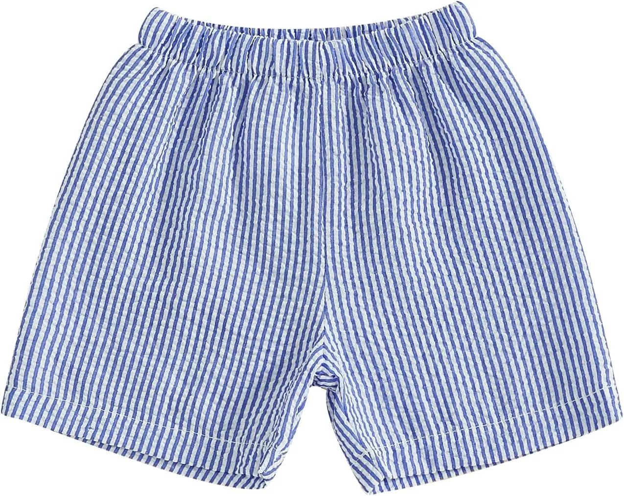 Toddler Kids Baby Boy Girl Gingham Seersucker Shorts Elastic Waist Striped Shorts Summer Casual Short Pants Bottoms