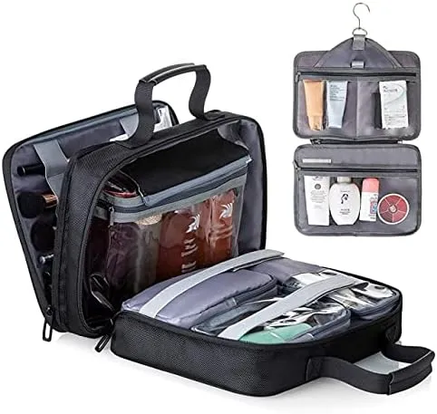 Travel Wall Mounted Waterproof Large Capacity Washing Bag Portable Oxford Multi-layer Cosmetic Bag - (Color: Black)