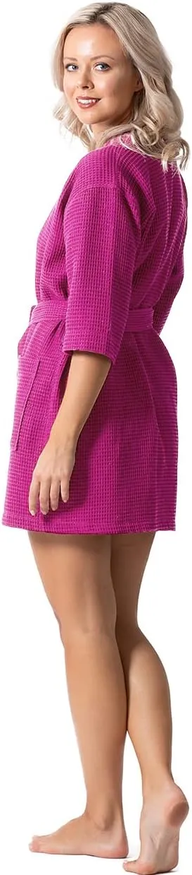 Turkish Linen Lightweight Waffle Knit Bath, Spa & Bridesmaids Kimono Short Robes for Women - Quick Dry & Soft