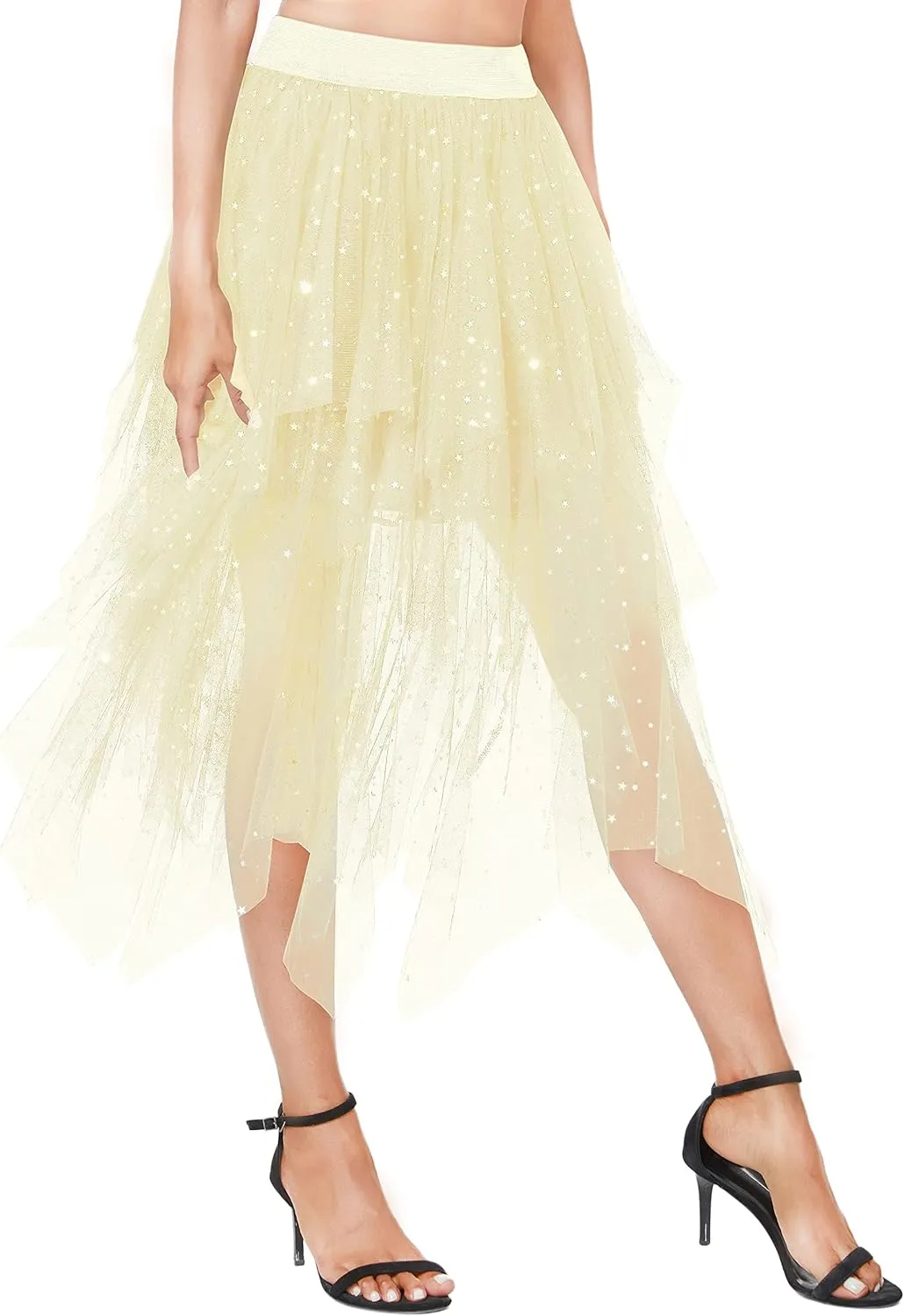 Urban CoCo Women's Sheer Tutu Skirt Tulle Mesh Layered Midi Skirt
