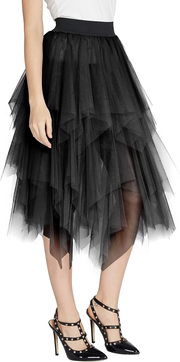 Urban CoCo Women's Sheer Tutu Skirt Tulle Mesh Layered Midi Skirt