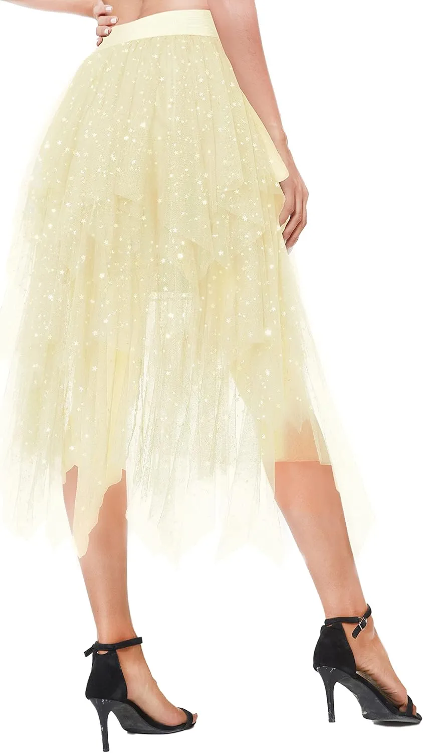 Urban CoCo Women's Sheer Tutu Skirt Tulle Mesh Layered Midi Skirt