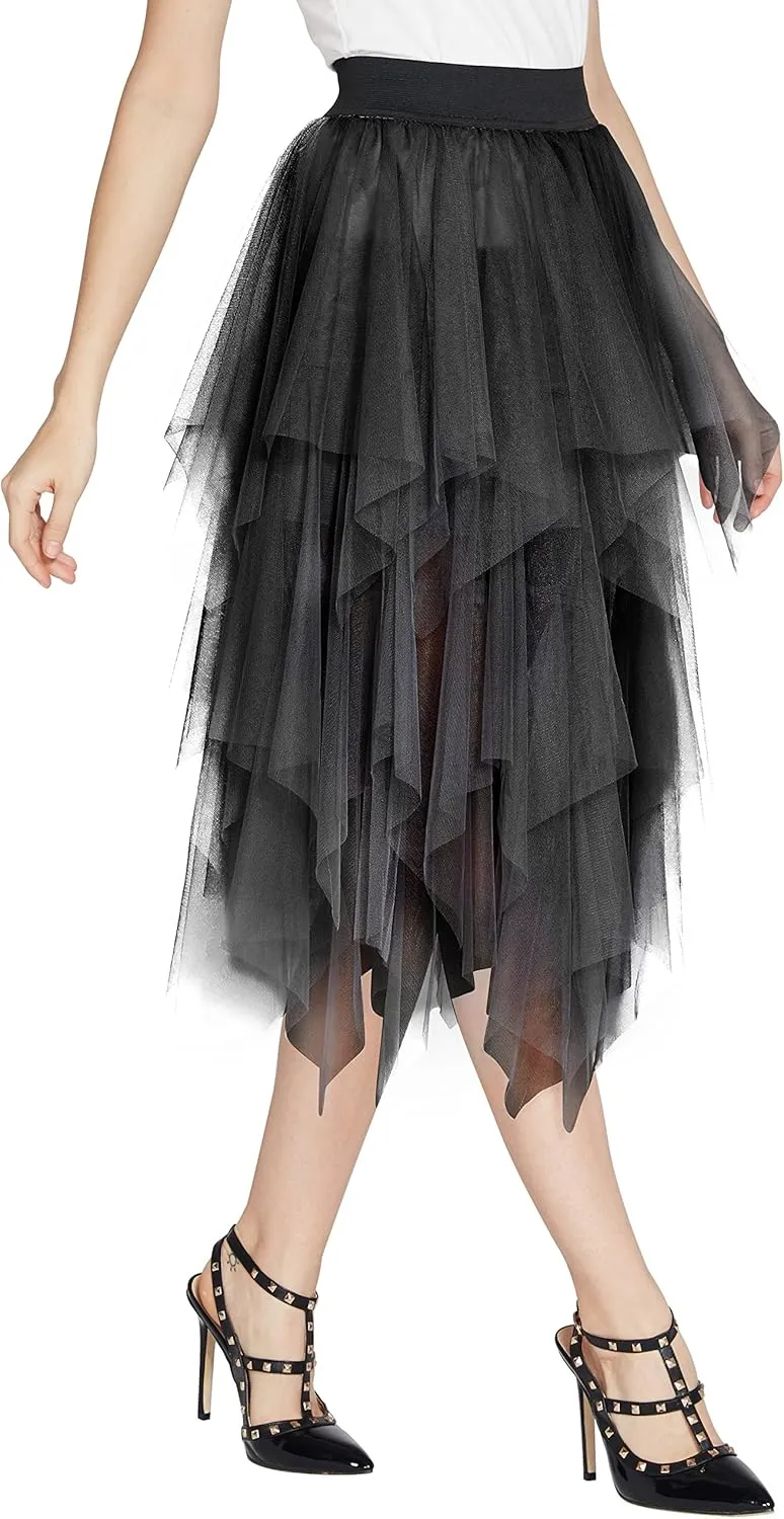 Urban CoCo Women's Sheer Tutu Skirt Tulle Mesh Layered Midi Skirt