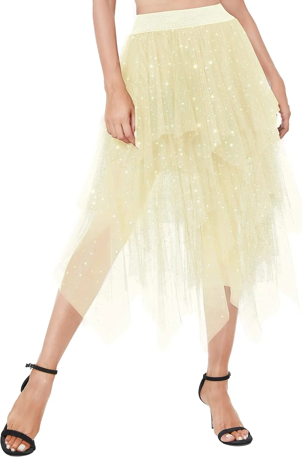 Urban CoCo Women's Sheer Tutu Skirt Tulle Mesh Layered Midi Skirt