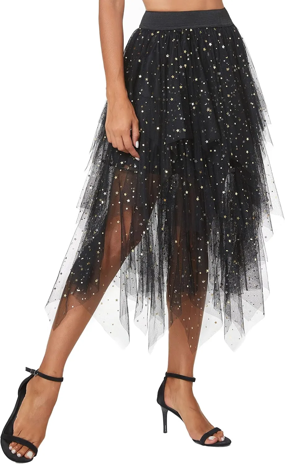 Urban CoCo Women's Sheer Tutu Skirt Tulle Mesh Layered Midi Skirt