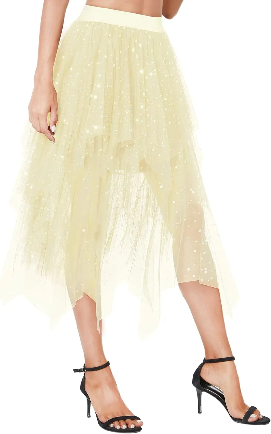 Urban CoCo Women's Sheer Tutu Skirt Tulle Mesh Layered Midi Skirt