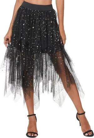 Urban CoCo Women's Sheer Tutu Skirt Tulle Mesh Layered Midi Skirt